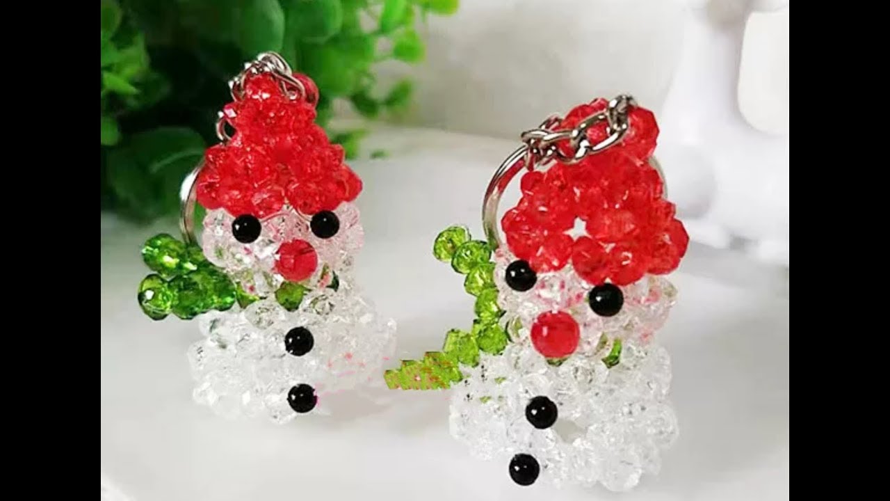 DIY Kawaii bead snowman keychain 水晶串珠教学 可爱的小雪人挂饰