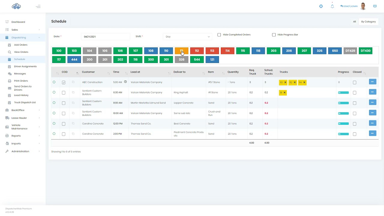 Dispatching Loose Loads in Dump Truck Dispatcher