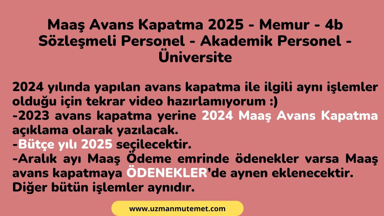 Maaş Avans Kapatma 2025 - Memur - 4b Sözleşmeli Personel - Akademik Personel  - Üniversite