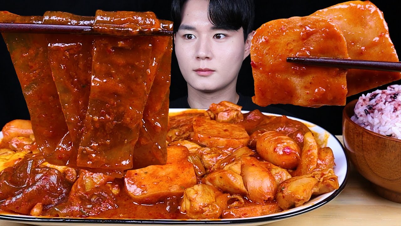 스팸 부대찜닭 부대찌개 찜닭 먹방ASMR MUKBANG Rose Jjim Dak (braised chicken)& Spicy Sausage Stew 蒸し鶏 eating sounds