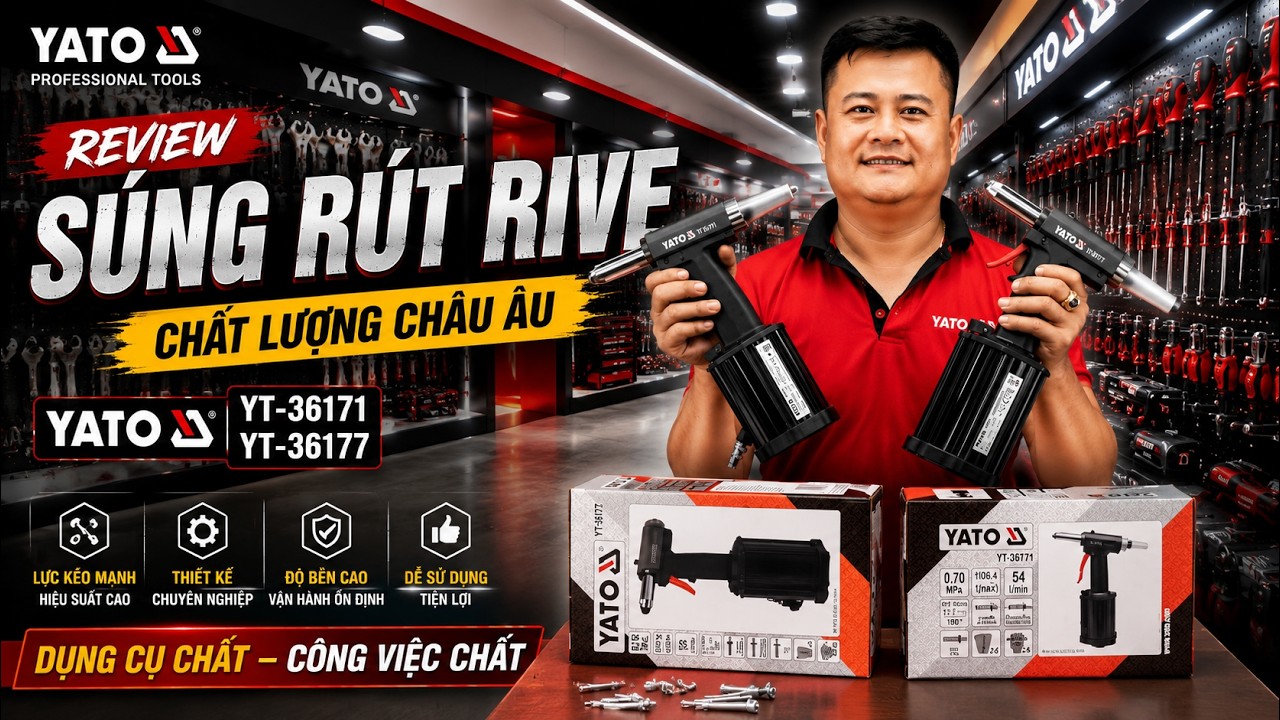 Rút đinh tán Rive cực nhanh cùng súng rút rive khí nén YATO