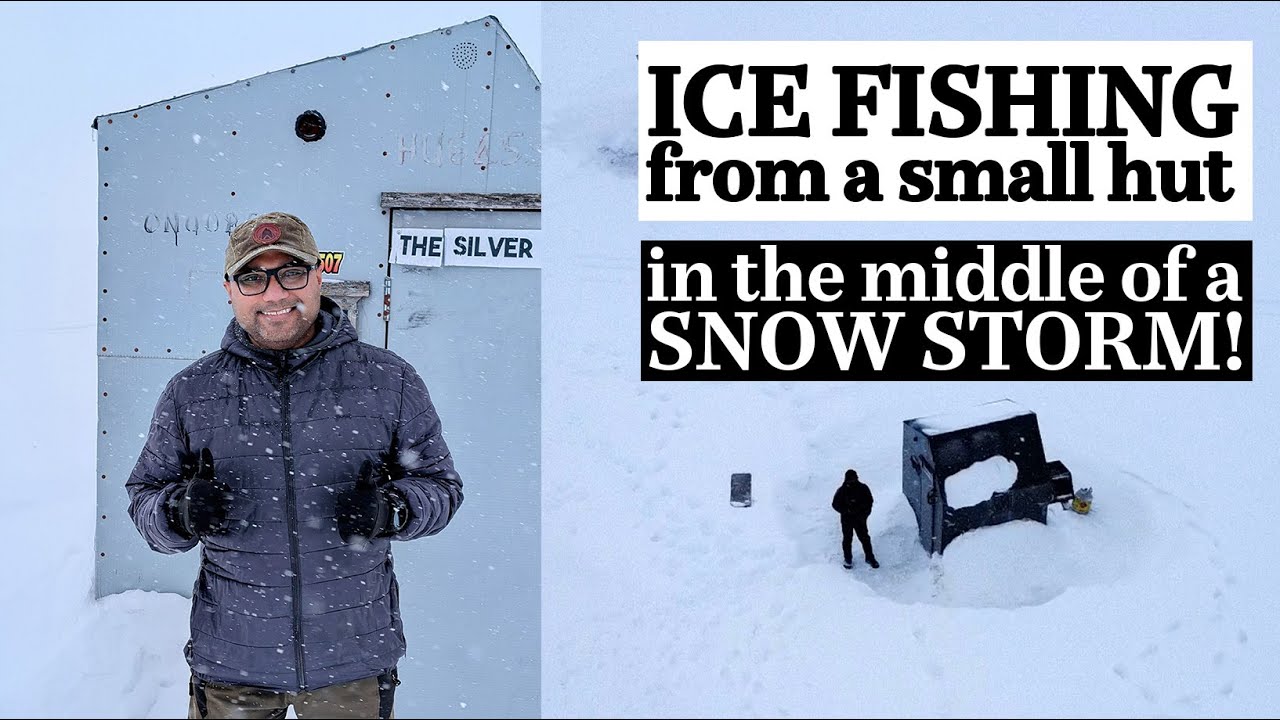 Ice Fishing from a Small Hut, in the middle of a Snow Storm | HOT BOX HUTS