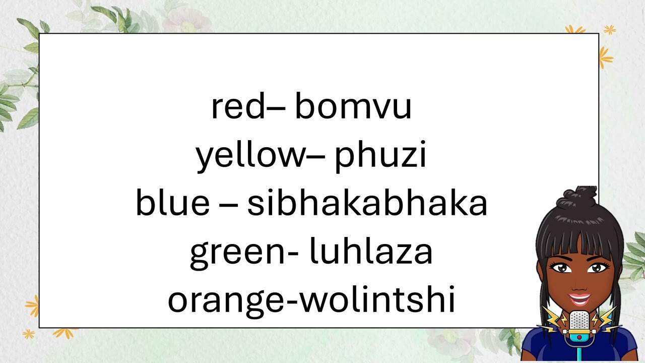 Grade 1 Isizulu words Term 1  colours(imibala)
