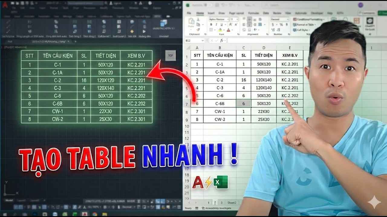 Hướng dẫn vẽ Table nhanh trong AutoCAD - Update add-ins Excel XDTH 2.1.1
