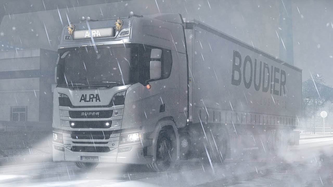 ETS2 1.33 - V8 in a Blizzard *Slippery Roads* - Frosty Winter Weather w/ NG Scania R520 - Baltic Sea