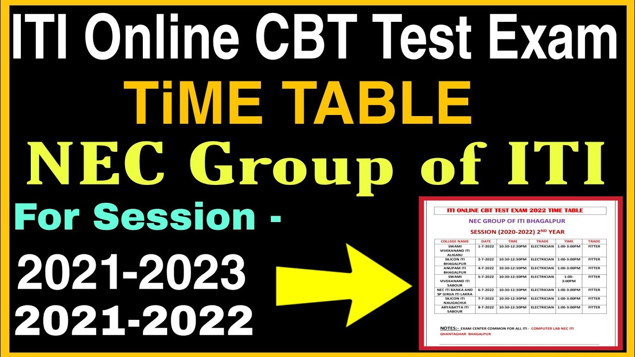 ITI Online CBT Test Exam Time table 2022, NEC Group of iti exam time table, NCVT iTI exam 2022