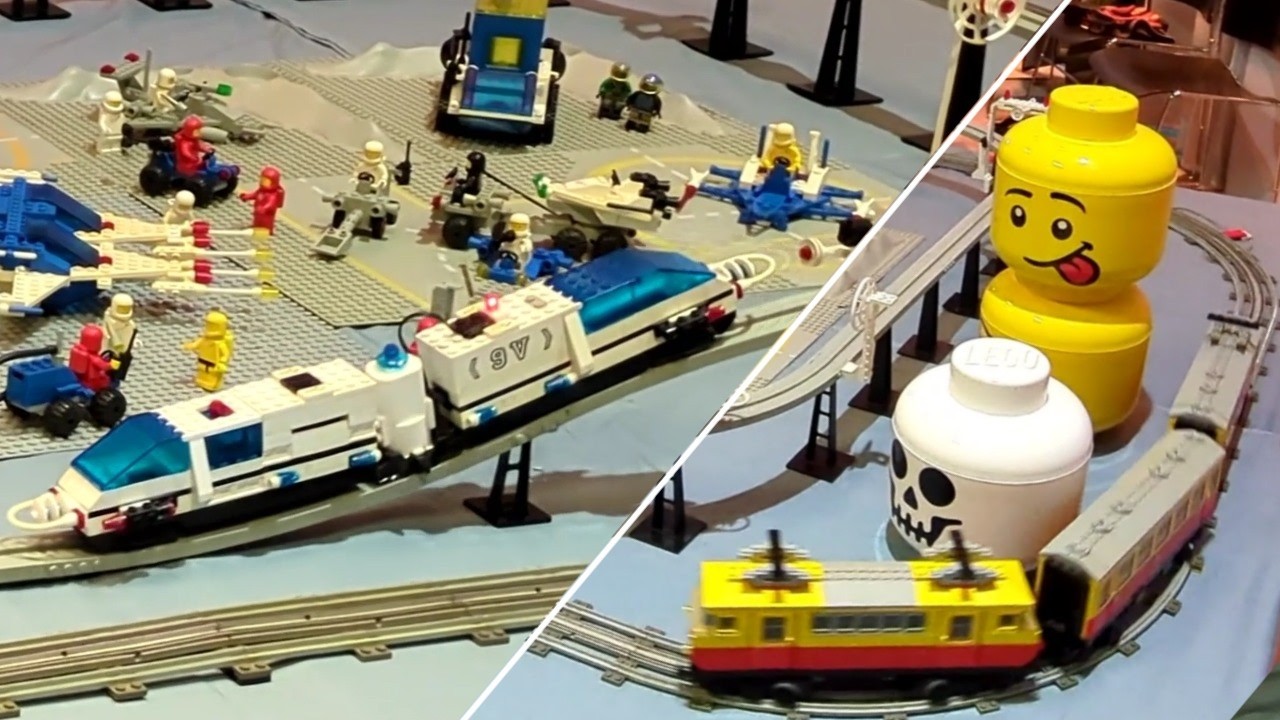 LEGO trains at UMJ's model railway fair, Uppsala, Sweden, Feb 2025. Subtitles