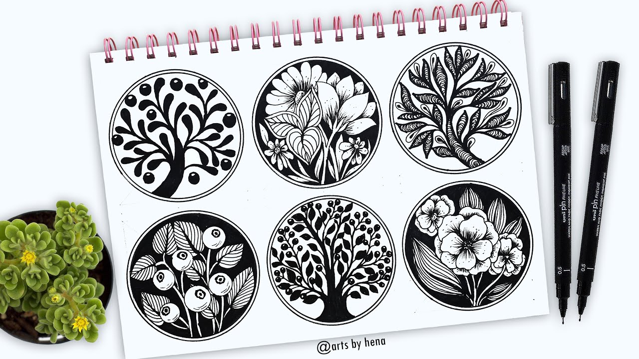 6 Beautiful Flower Zentangle Drawing With Relaxing Music| Zentangle Art |Doodle Art | Zen-Doodle Art