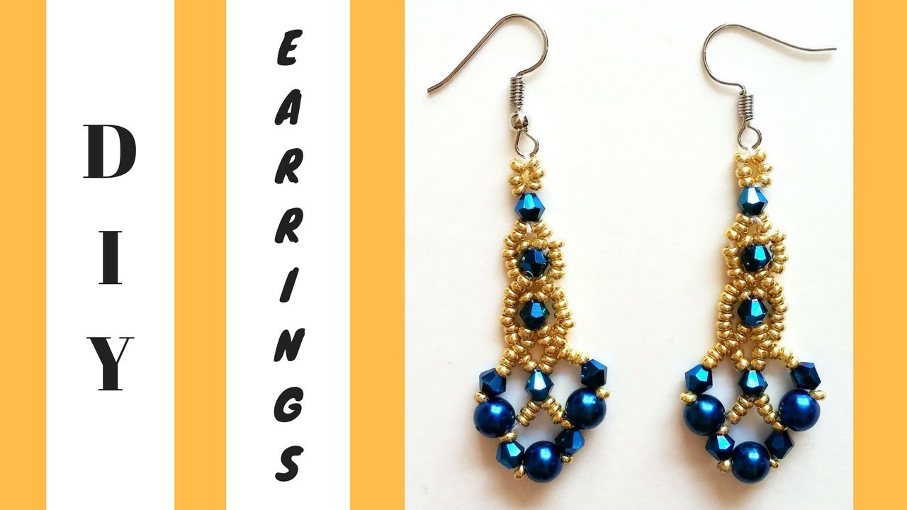 Beaded earrings. DIY Pearl Earrings with bicone beads-Beginners tutorial