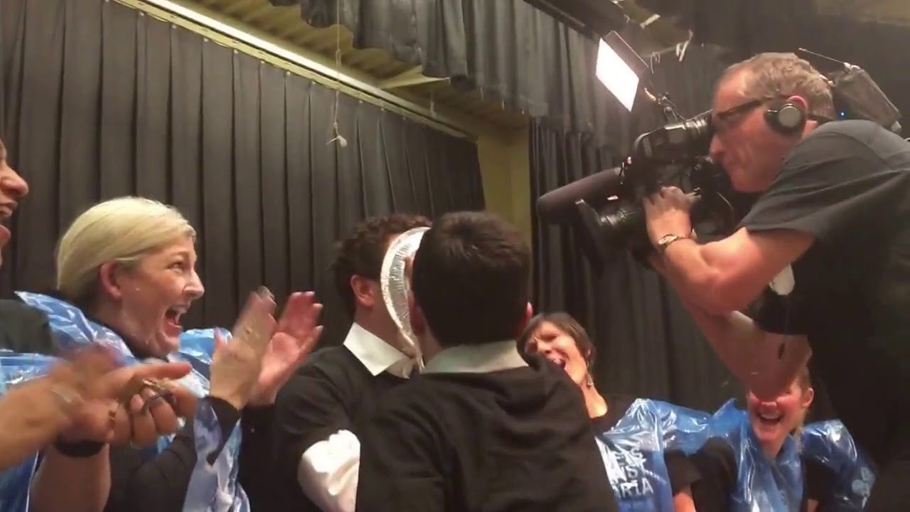 Rick Mercer gets a pie in the face at Macville P.S.