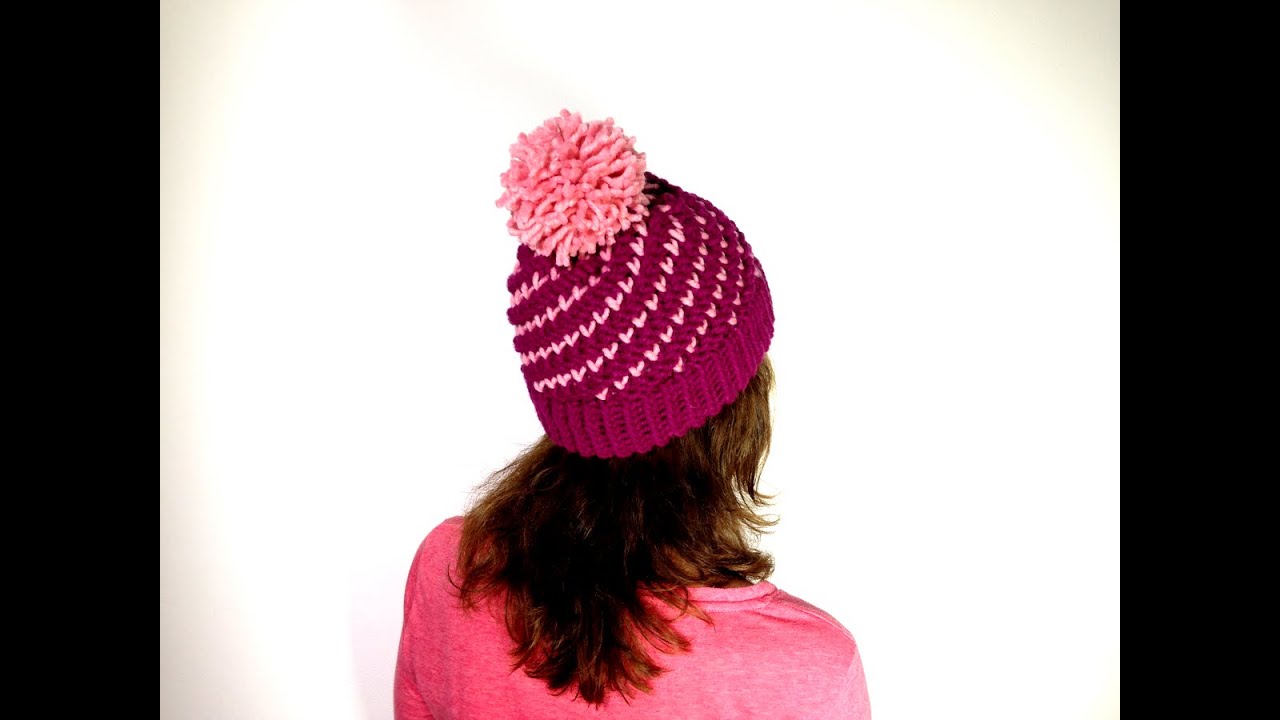 How to Loom Knit a Bicolor Mini Hearts Spiral Hat (DIY Tutorial)