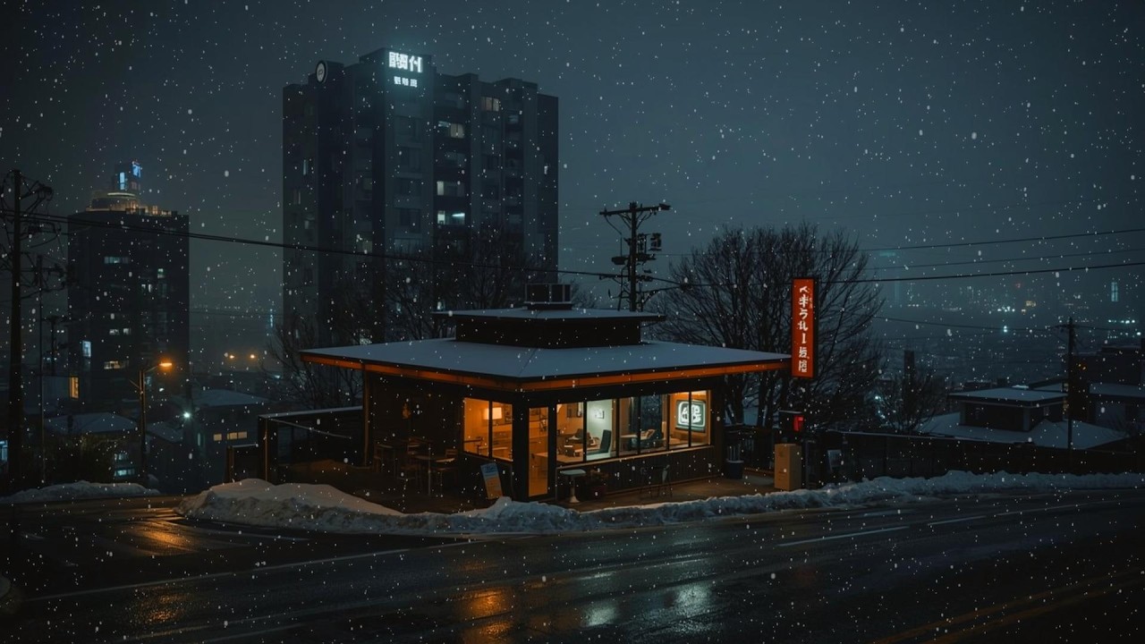 Tokyo Winter Café at Night 🌨️ Cozy Coffee, Snowy Streets & Warm Ambience