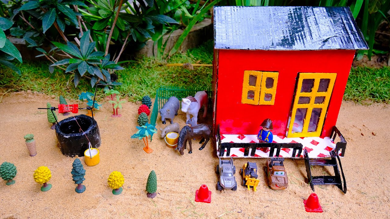 DIY how to make cow shed - house of animals - horse house &ndash; cow shed | mini hand pump | woodworking