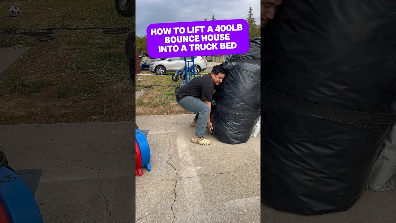 How to Lift A 400lbs Bounce House Into A Truck bed.  #bouncehousebusiness