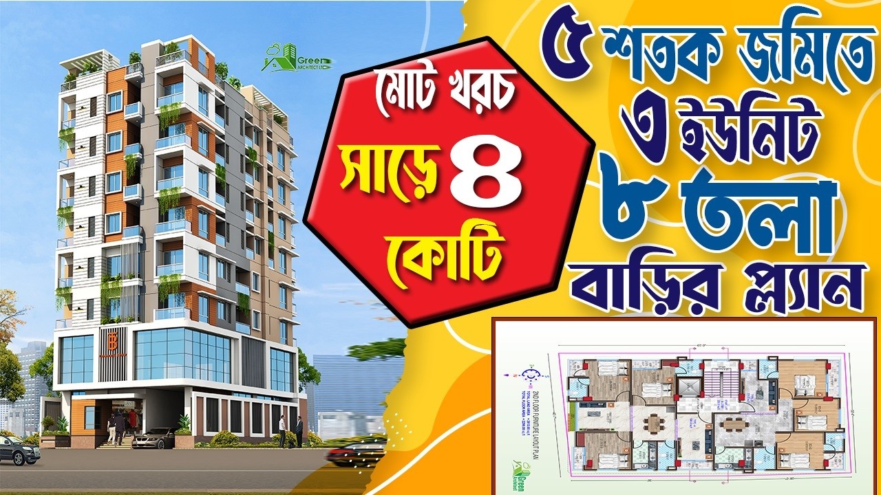 ৫ শতক জমিতে ৩ ইউনিট ৮ তলা বাড়ির প্লান খরচ সাড়ে ৪ কোটি | 3 unit 8 storied building plan with cost