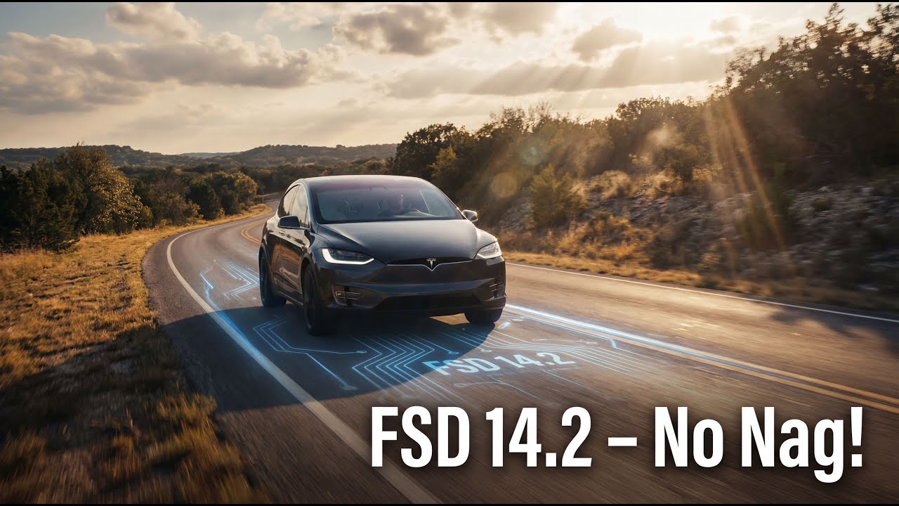 Первый тест-драйв Tesla FSD 14.2! Режим Tron, парковка, отправка SMS во время вождения и гаражный...