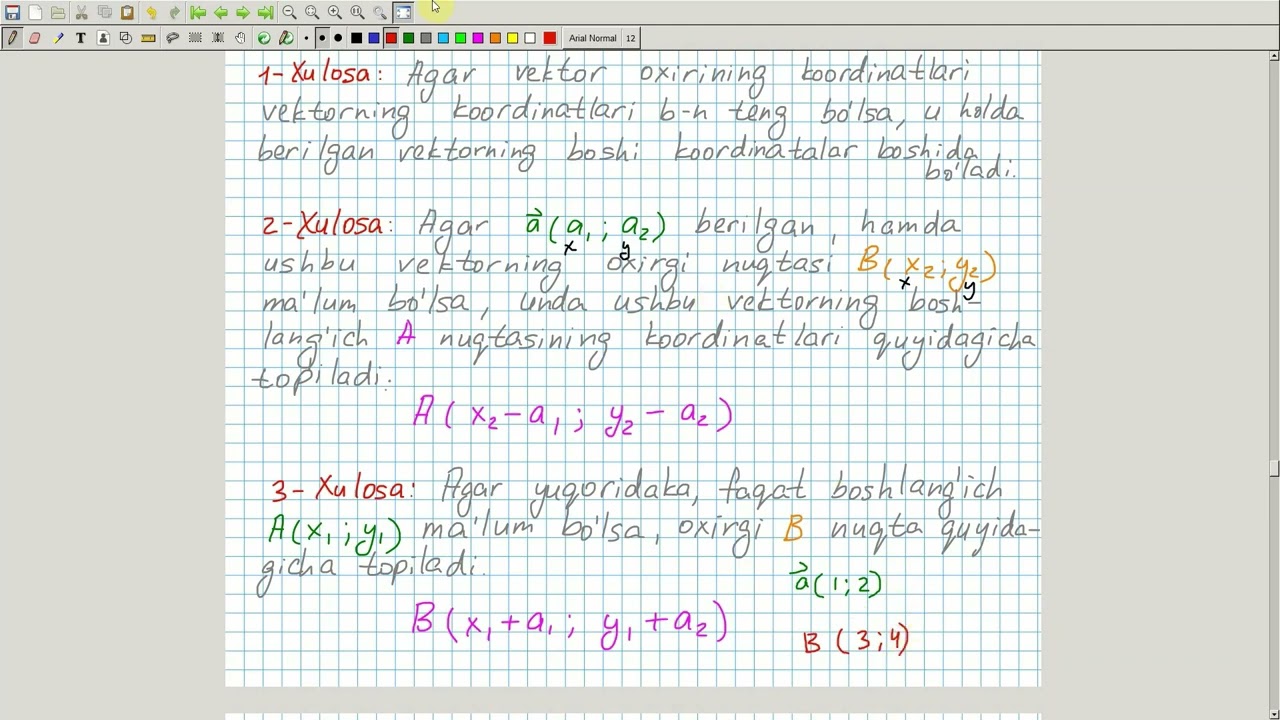 Vektorlarning koordinatlari. Geometriya 8-sinf. 55-dars