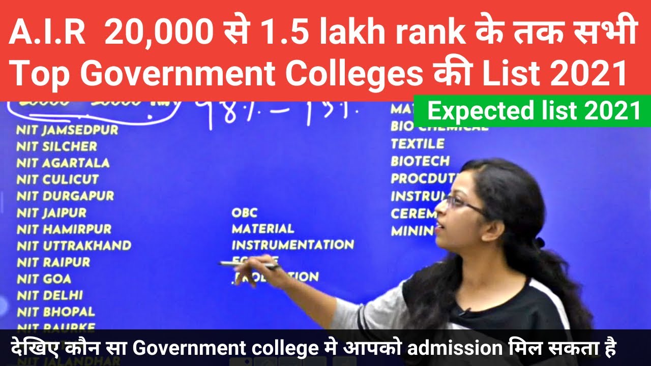 Top Government Colleges for Students AIR 20,000 to 1.5 Lakh in JEE Mains 2021 | Expected list