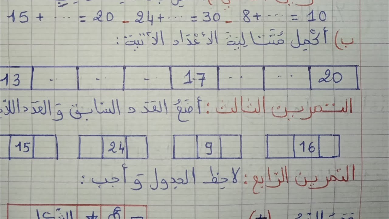اختبار الفصل الثاني في الرياضيات سنة أولى ابتدائي 