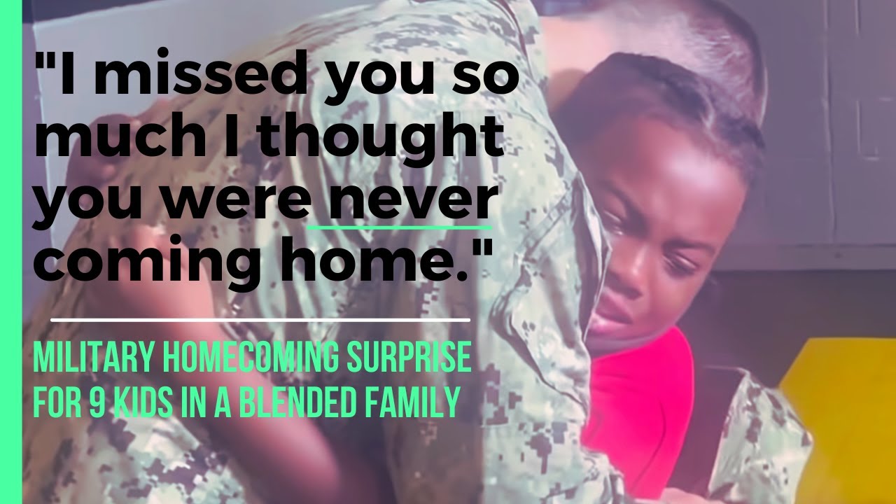 Military Dad Surprises Blended Family of 9 kids at school | EMOTIONAL Military homecoming 😭