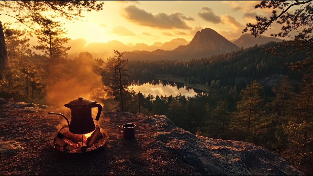 Day 4: Morning Coffee in the Mountains – Sunrise by the Campfire | The Living Nomad ☕️🔥🌄