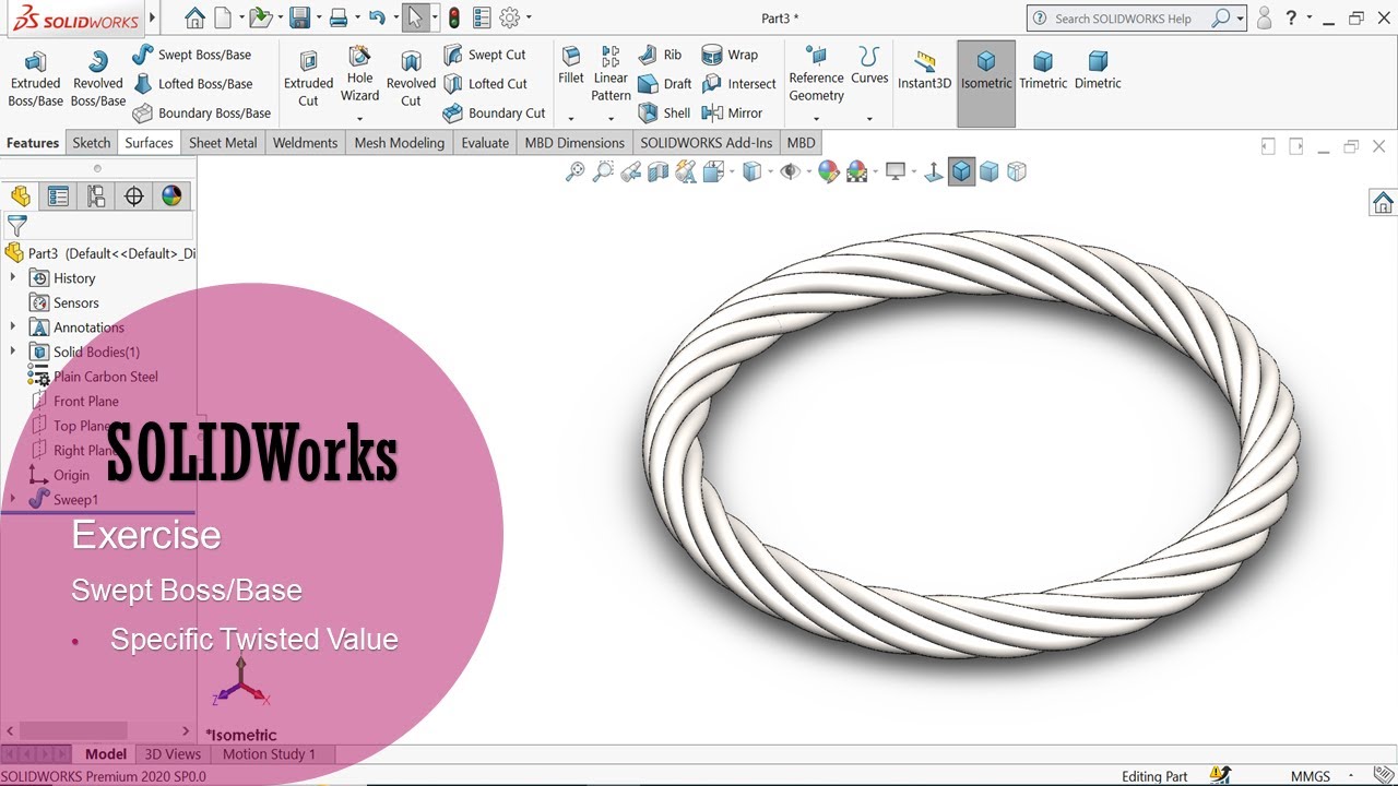 SOLIDWORKS TIPS: Swept Boss/Base_ Specify Twist Value on Solidworks#solidworkstips #3dmodeling