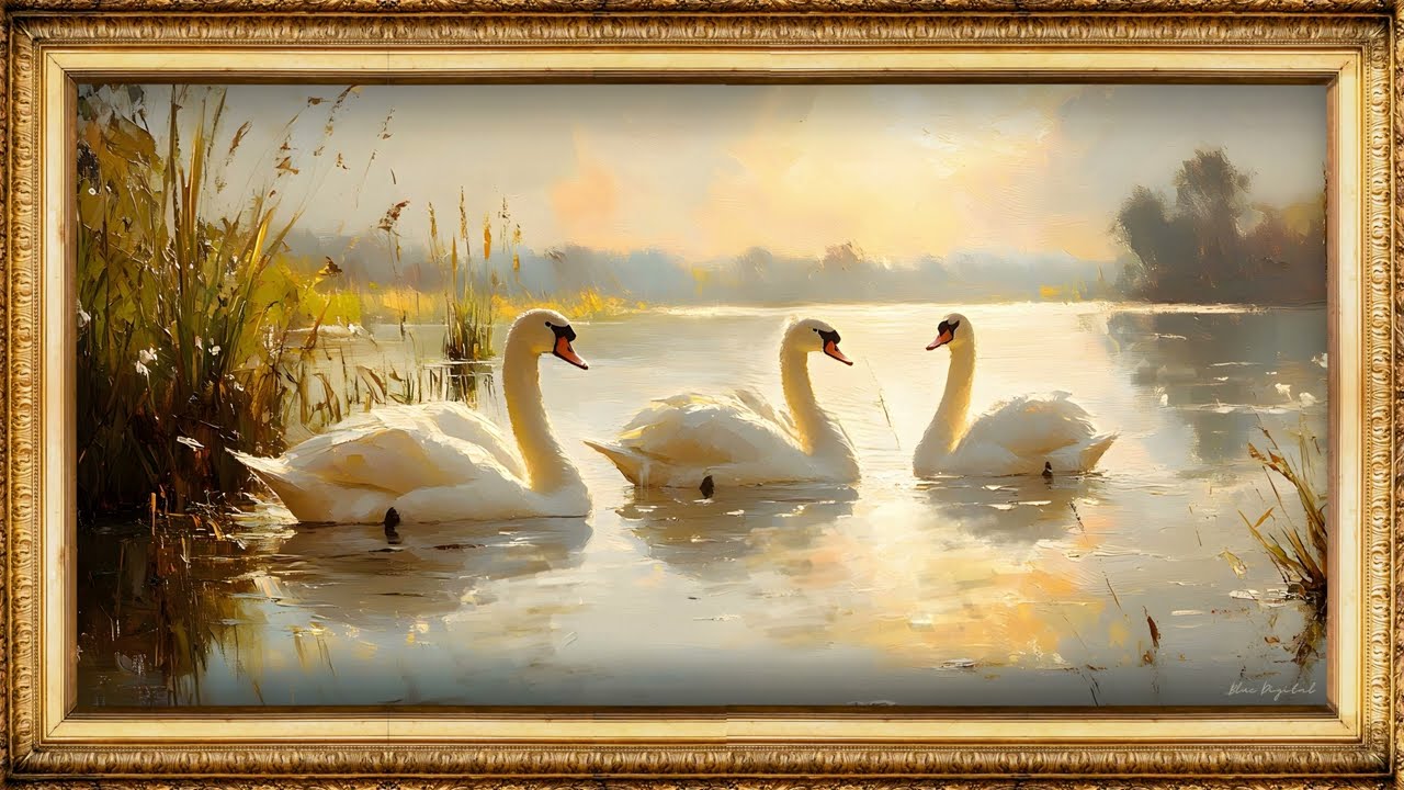 Timeless Swan Canvas Art | Framed TV Art Oil Painting for Samsung 4K