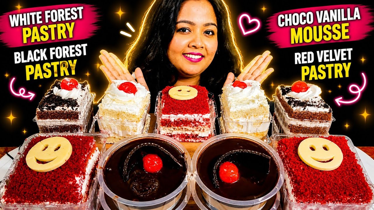 Pastry Party 🎉 White Forest, Black Forest, Red Velvet | Mukbang Cake ASMR 