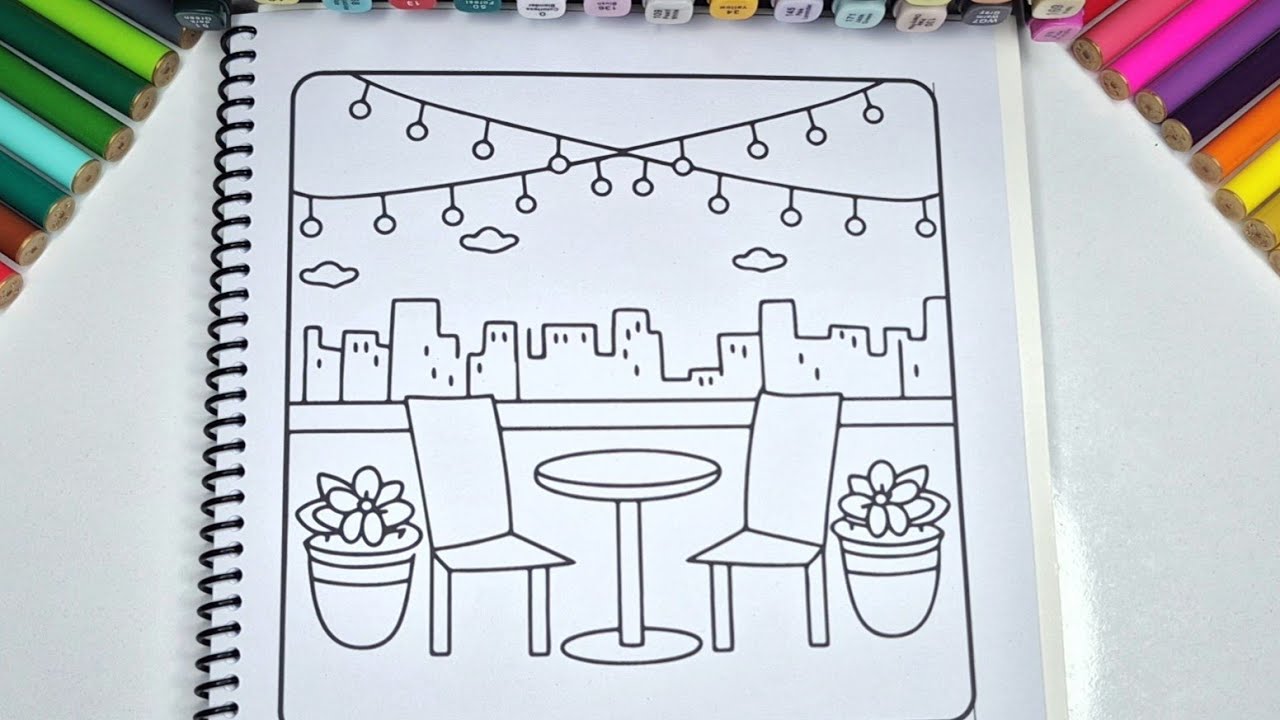 ASMR Color with Me | Cozy Balcony Night View Coloring Book | Relaxing City Lights Vibes