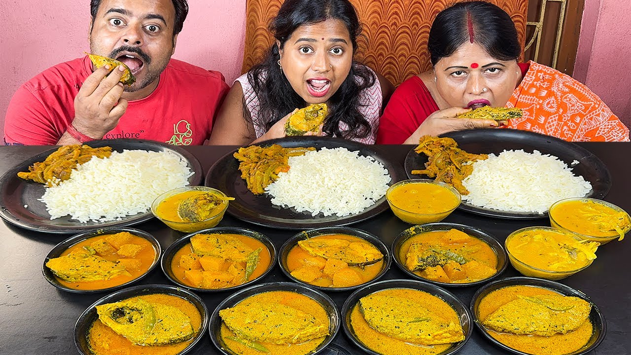 বাড়িতে ইলিশ উৎসবে জমিয়ে সরষে ইলিশ ভাপা, ইলিশ মাছের তেল ঝোল, চিংড়ি মাছ দিয়ে কচুর লতি খেলাম