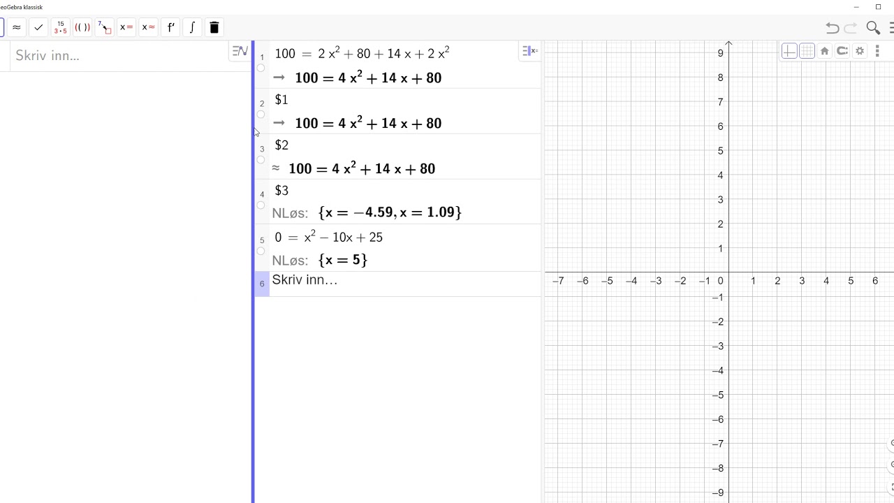 Løse likninger med GeoGebra