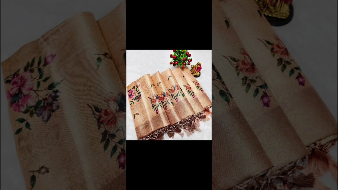 SOFT SILK FABRIC WITH FLORAL DIGITAL PRINT on COPPER JARI weaving & CONTRAST BORDER RICH GRAND Pallu