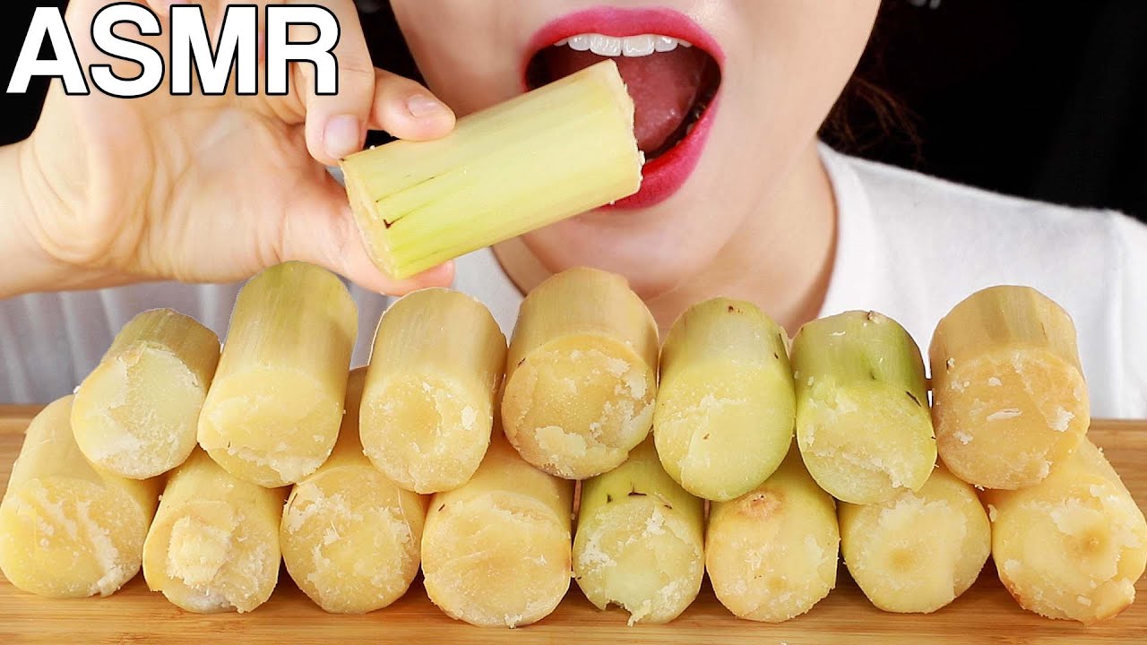 ASMR Fresh Sugar Cane Eating Sounds | 사탕수수 먹방 | Crunchy & Satisfying | MINEE EATS