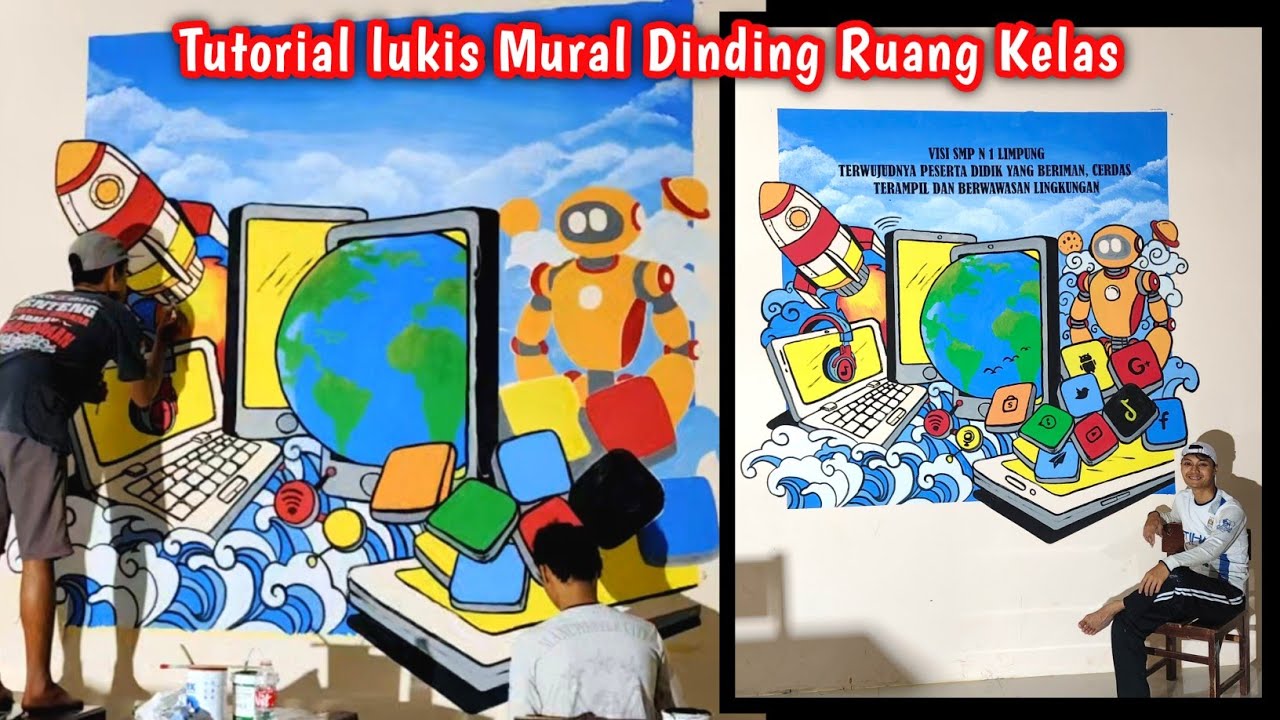 TUTORIAL MELUKIS MURAL DINDING KELAS TEMA TEKNOLOGI | #tutorial #mural #lukisdinding