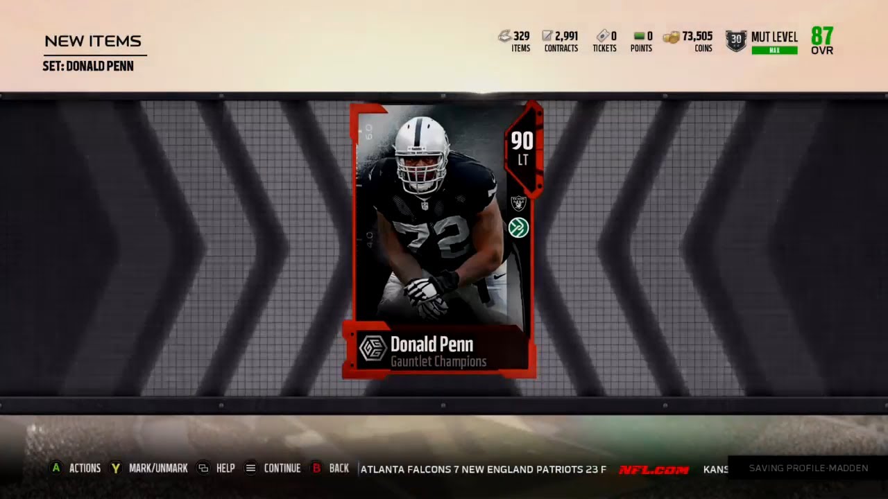 Madden 18 Ultimate Team New Gauntlet Champion Donald Penn 90 Overall and 15 New Gauntlet Solos