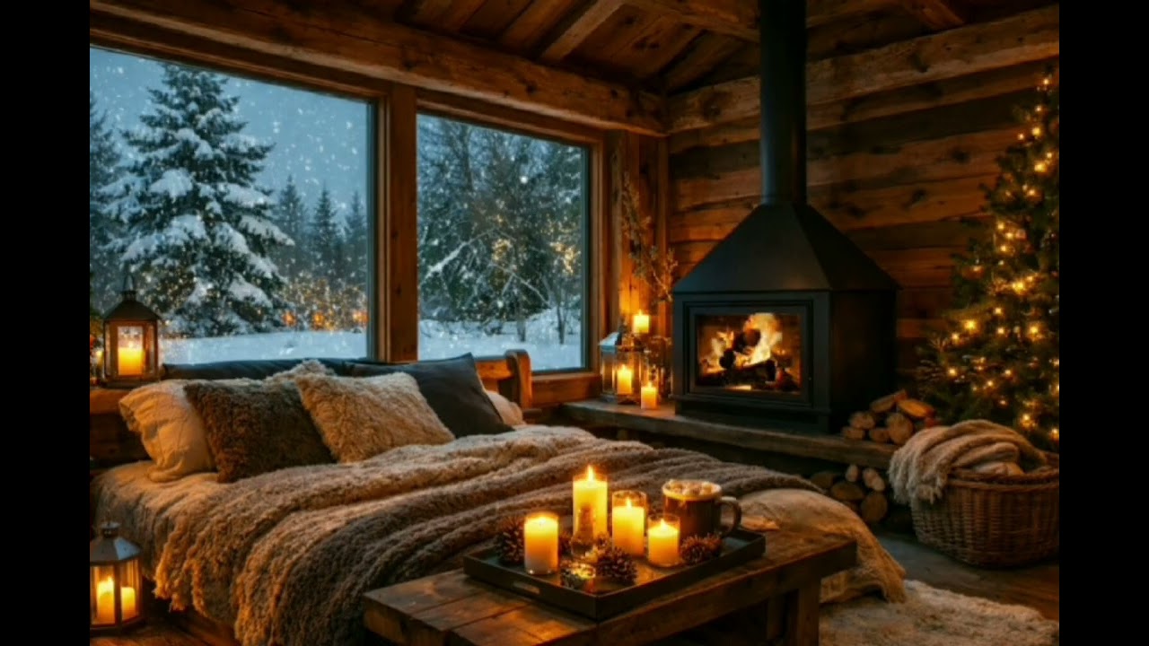 Gemütliches Kaminfeuer ❄️ Schneefall & Feuerknistern | Cozy Fireplace Ambience