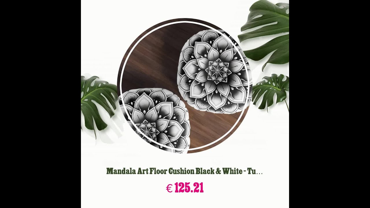 Mandala Art Floor Cushion Black & White - Tufted Floor Pillow, Round