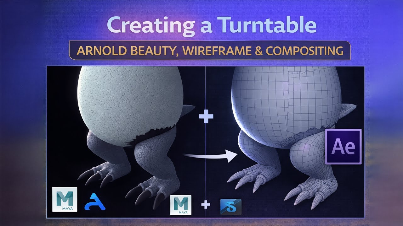 Turntables in Maya: Arnold Beauty, Wireframe Pass & Compositing