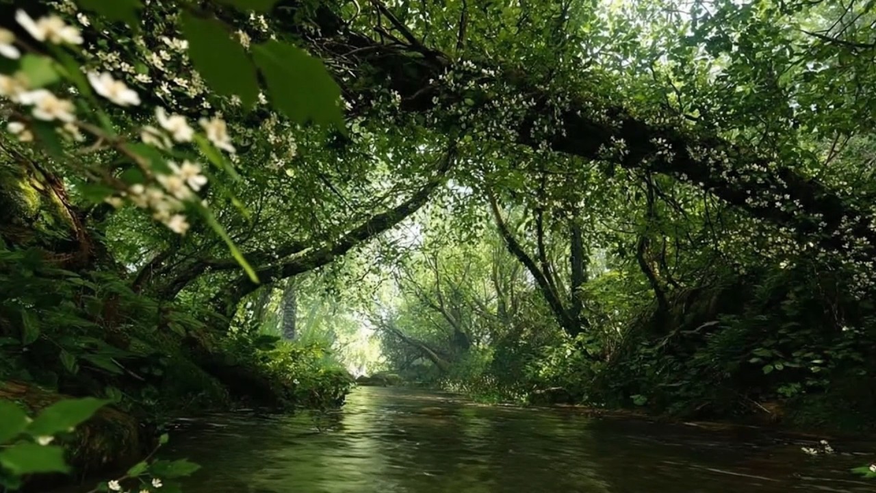 Amazing Nature Sounds, Birds Singing, Stream in the Beautiful Green Forest