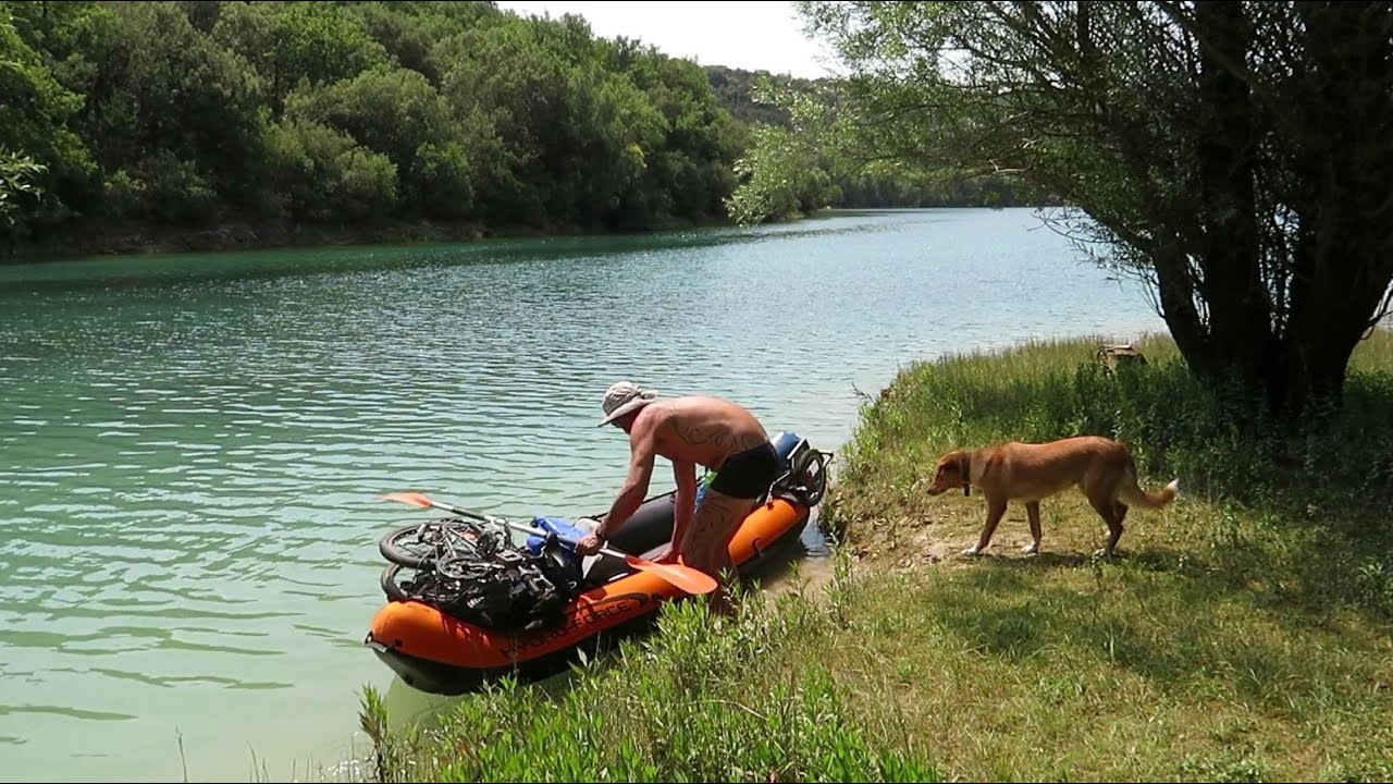 🌴☀️🐸 Vélo Pliant Remorque et Canoë Gonflable au Verdon 🐕