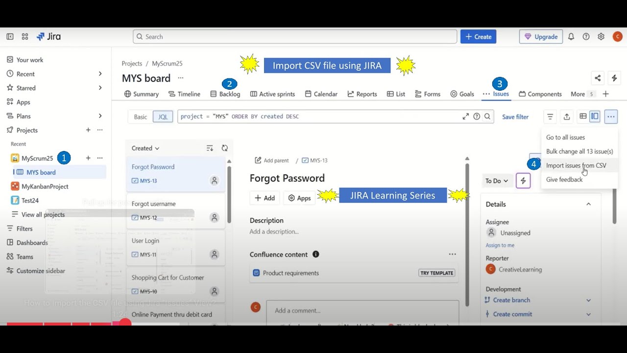 How to Import CSV file in JIRA | Import User Story in Jira | CSV fields mapping with JIRA fields - 1