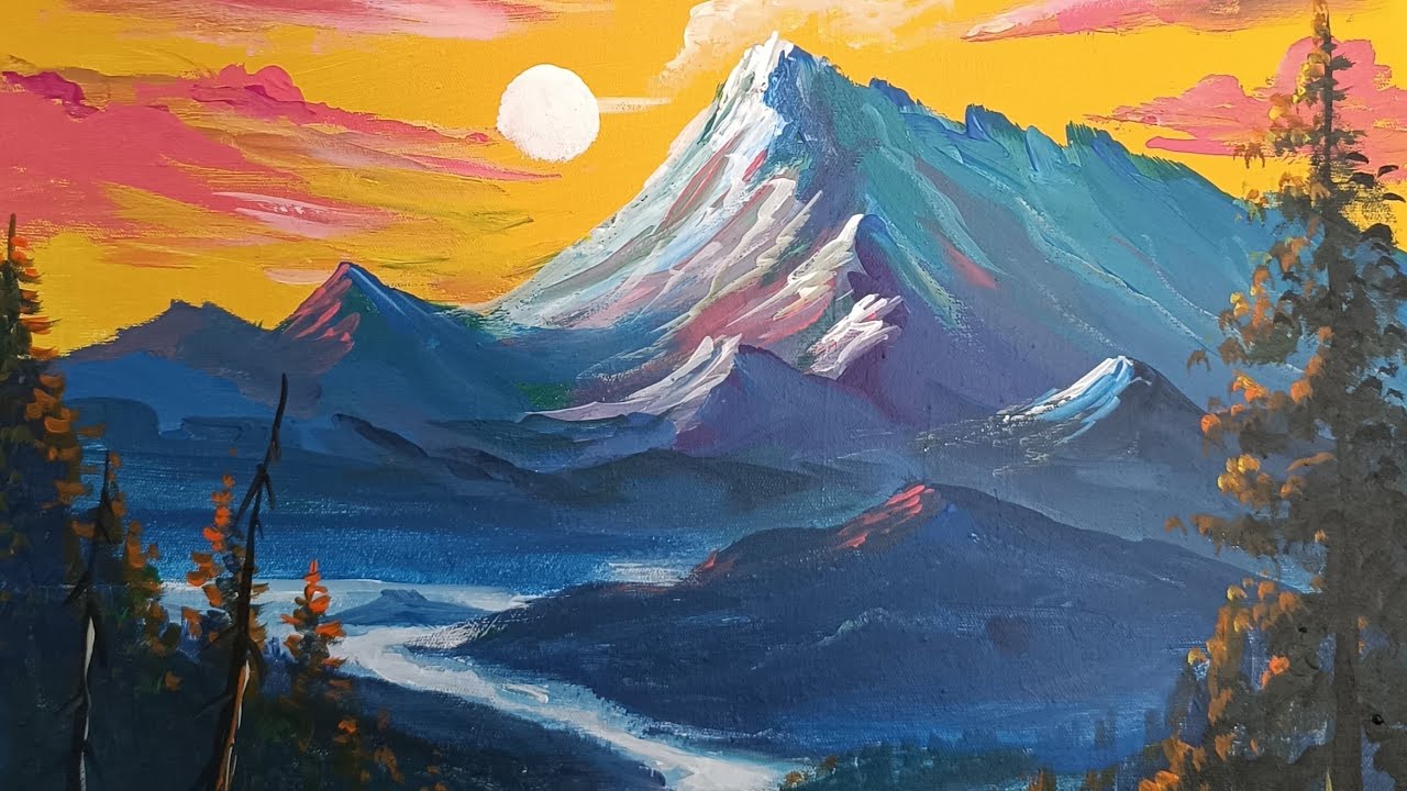 Basit Manzara Akrilik Boya    Landscape Acrylic Painting Art