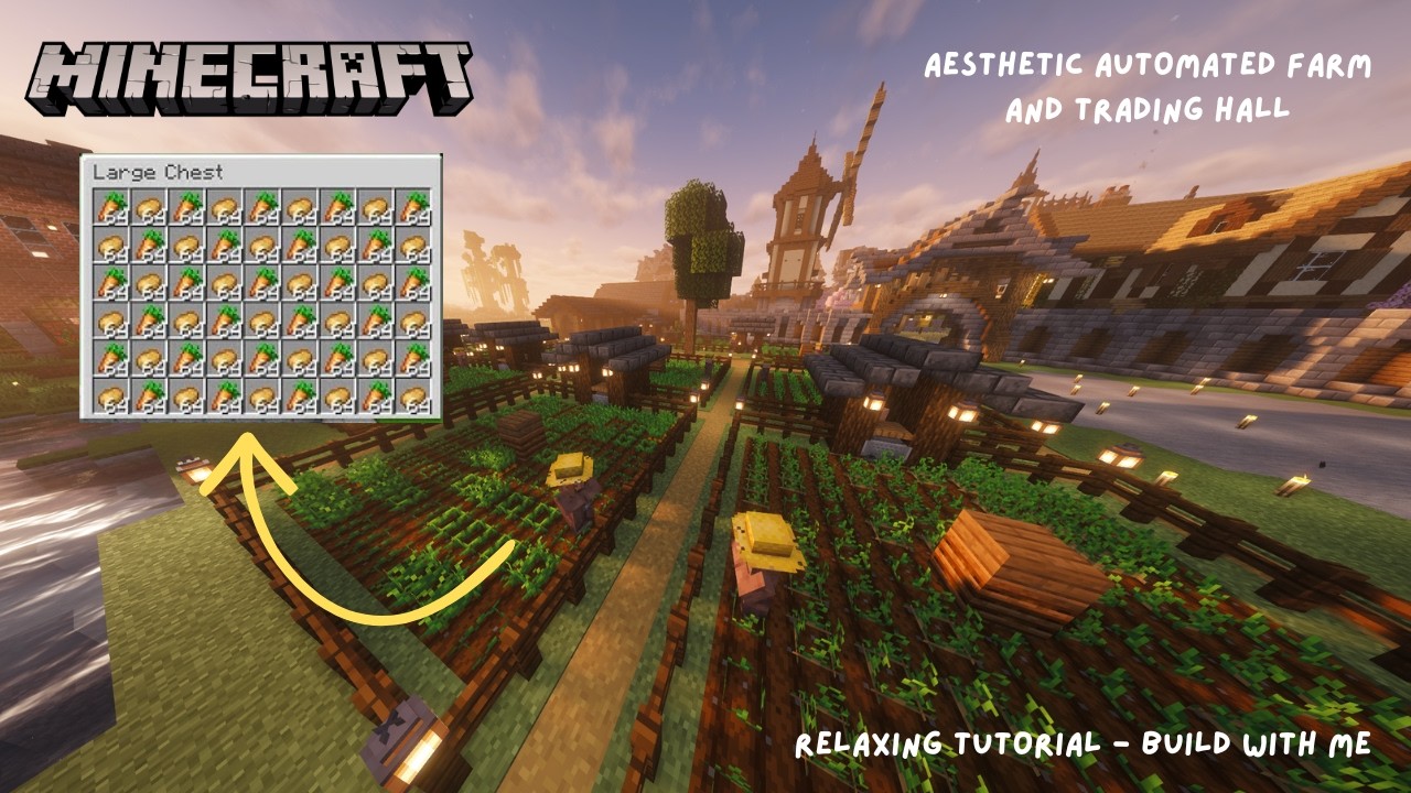 How to Build an Aesthetic Automated Farm System and Trading Hall | Minecraft Tutorial🌾