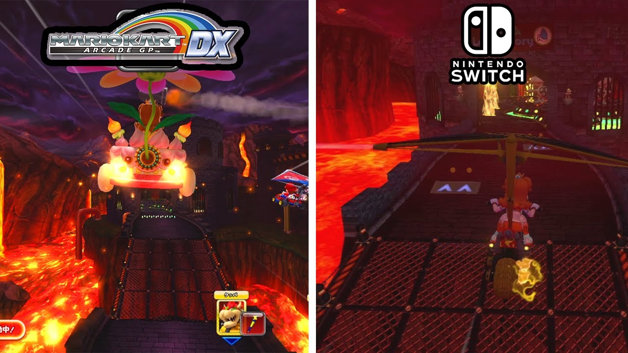 GPDX Bowser's Castle - Mario Kart Arcade GP DX vs Mario Kart 8 Deluxe (Nintendo Switch)
