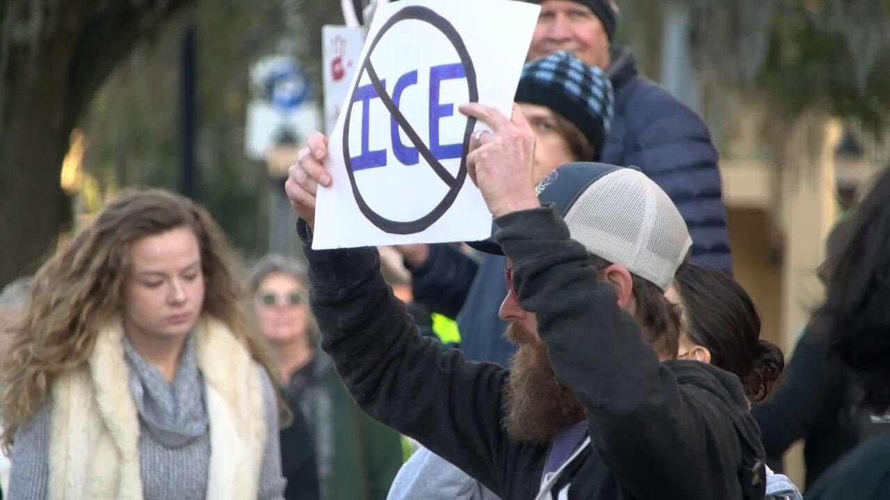 Anti-ICE protesters rally in downtown Gainesville as ICE activity increases in North Central Florida