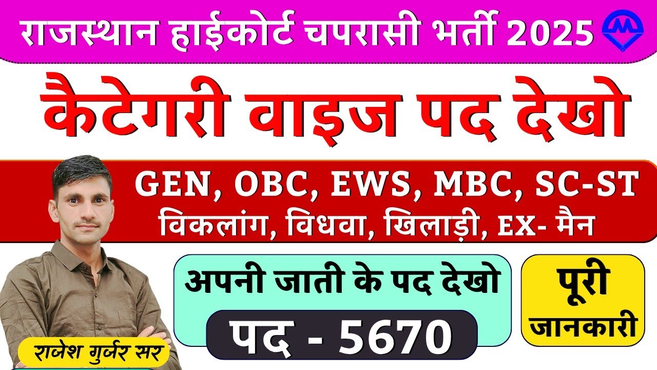 राजस्थान हाईकोर्ट चपरासी भर्ती 2025 | हाईकोर्ट चपरासी भर्ती में कैटेगरी वाइज पद देखो | Omveer Rojgar