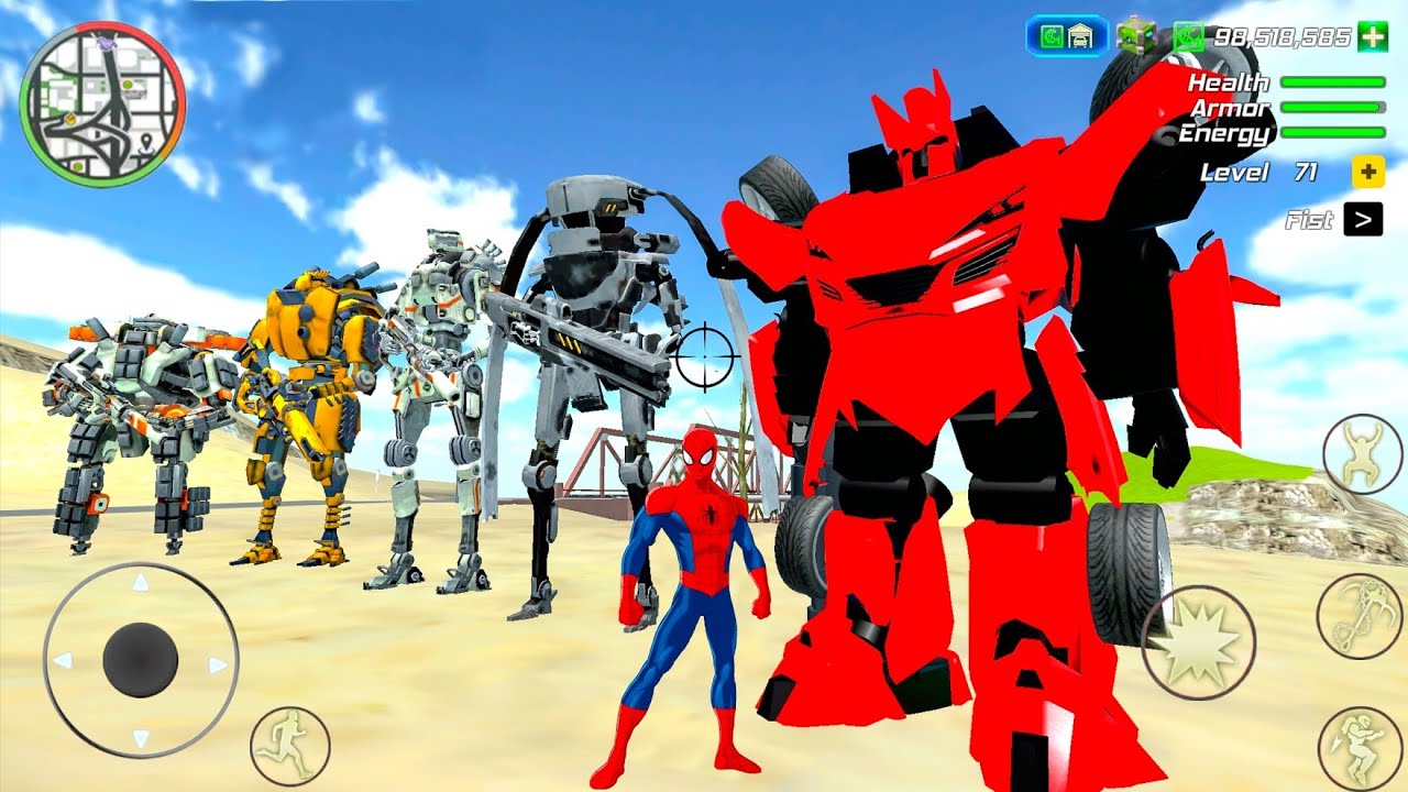 Spider Rope Frog Ninja Robot Transformers Bike Army Tank & Lamborghini Simulator - Android Gameplay.