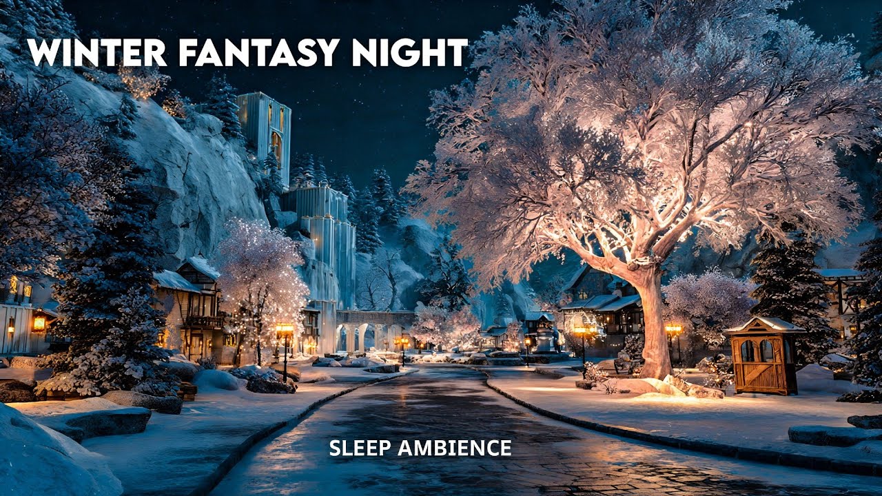 Winter Fantasy Night ❄️ Snowfall Over Lantern Vale | Deep Sleep Ambience