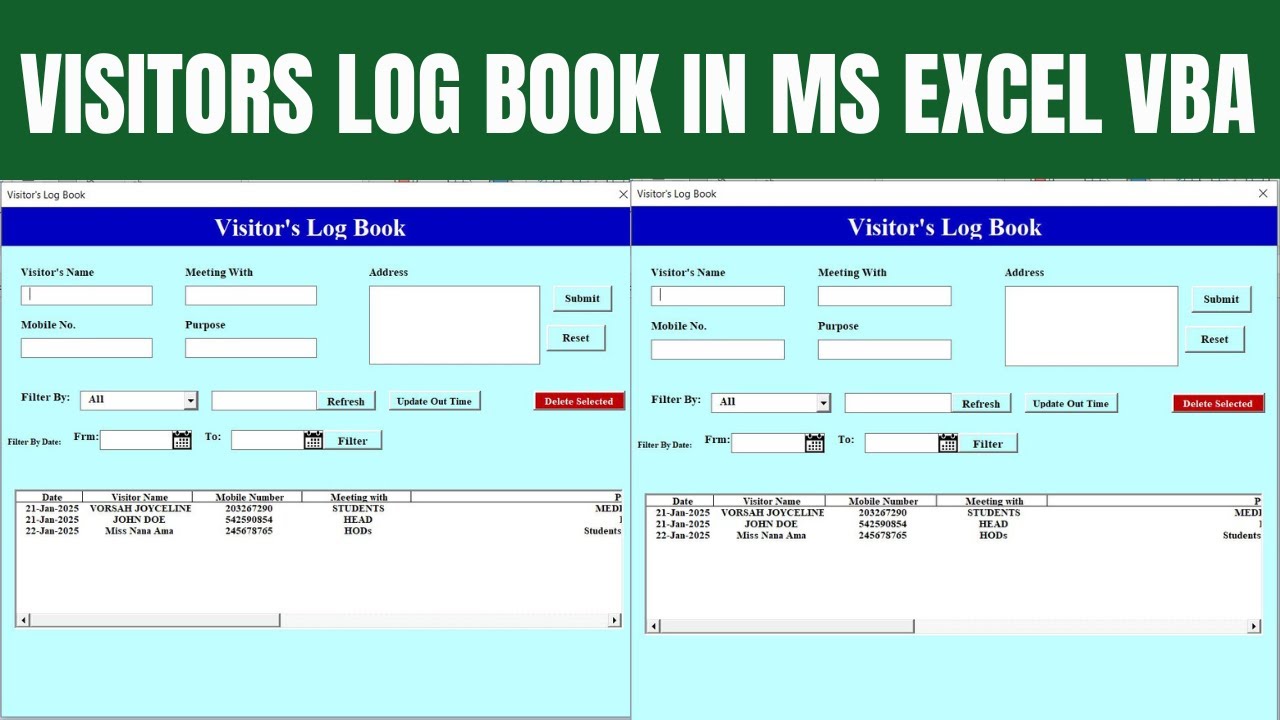 HOW TO CREATE A VISITORS LOG BOOK IN MS EXCEL VBA (STEP BY STEP)