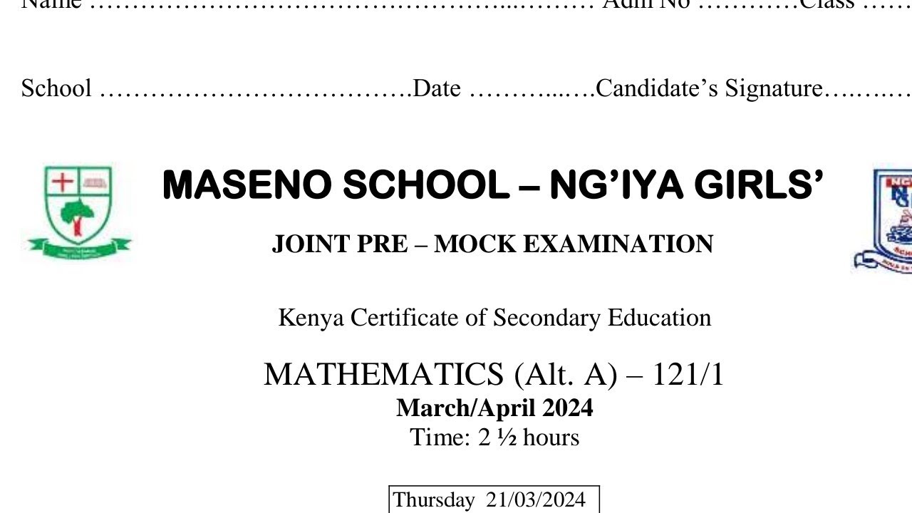 MATHEMATICS PAPER 1, MASENO SCHOOL 2024 PREMOCK LIVE LESSON.